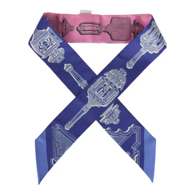 HERMÈS Hermes "Merveilleuses Lantern" Rose Bon Bon, Indigo Multi Silk