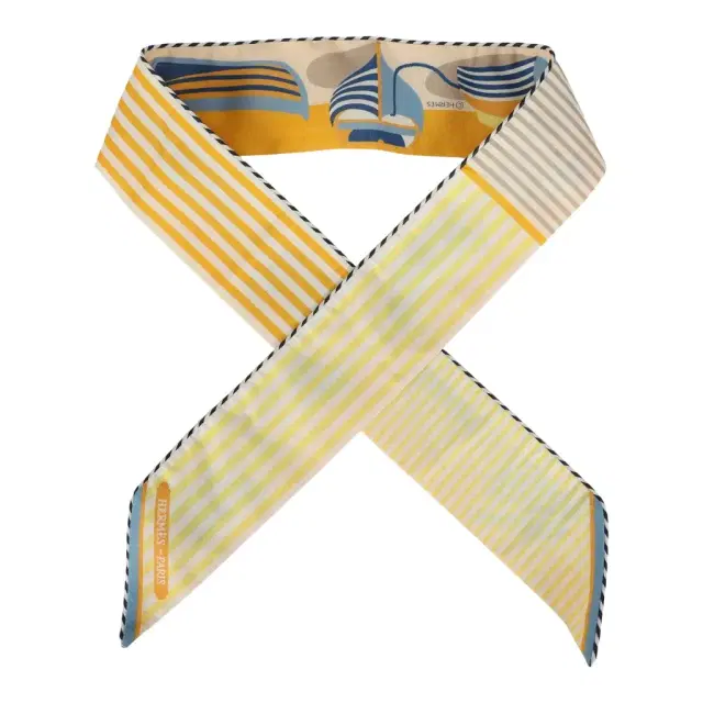 HERMÈS Hermes "Thalassa" Bouton D'Or, Jaune Soufre & Blanc Multi Cotton