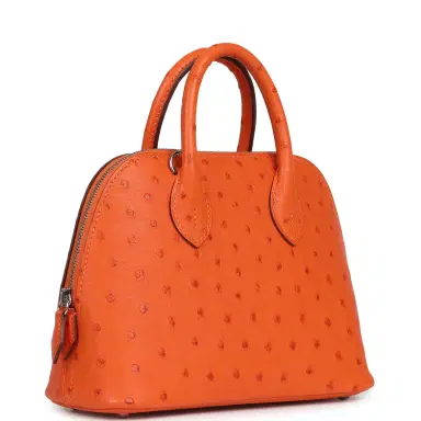 HERMÈS Hermes 1923 Bolide Mini Tangerine Ostrich Palladium Hardware | Thumbnail 2