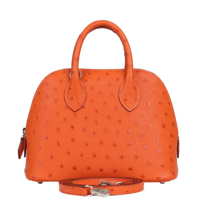 HERMÈS Hermes 1923 Bolide Mini Tangerine Ostrich Palladium Hardware