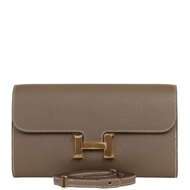 HERMÈS Hermes Constance Wallet To Go Etoupe Epsom Gold Hardware