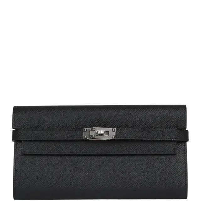 HERMÈS Hermes Kelly Long Wallet Black Epsom Palladium Hardware