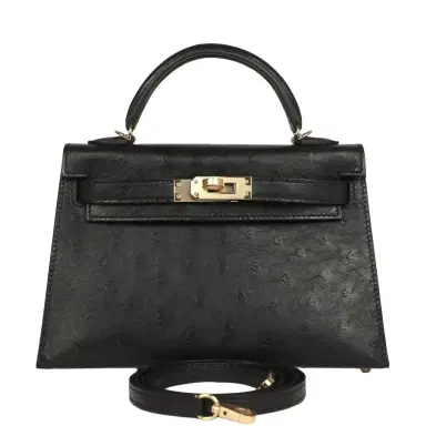 HERMÈS Hermes Kelly Sellier 20 Black Ostrich Permabrass Hardware | Thumbnail 1 HERMÈS Hermes Kelly Sellier 20 Black Ostrich Permabrass Hardware | Thumbnail 1