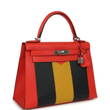 HERMÈS Hermes Kellygraphie Kelly Sellier 28 "Lettre M" Capucine, Bleu Obscur, Jaune Ambre Epsom, Sombrero, Chevre Mysore Palladium Hardware | Thumbnail 2 HERMÈS Hermes Kellygraphie Kelly Sellier 28 "Lettre M" Capucine, Bleu Obscur, Jaune Ambre Epsom, Sombrero, Chevre Mysore Palladium Hardware | Thumbnail 2