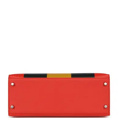 HERMÈS Hermes Kellygraphie Kelly Sellier 28 "Lettre M" Capucine, Bleu Obscur, Jaune Ambre Epsom, Sombrero, Chevre Mysore Palladium Hardware | Thumbnail 6 HERMÈS Hermes Kellygraphie Kelly Sellier 28 "Lettre M" Capucine, Bleu Obscur, Jaune Ambre Epsom, Sombrero, Chevre Mysore Palladium Hardware | Thumbnail 6