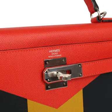 HERMÈS Hermes Kellygraphie Kelly Sellier 28 "Lettre M" Capucine, Bleu Obscur, Jaune Ambre Epsom, Sombrero, Chevre Mysore Palladium Hardware | Thumbnail 7 HERMÈS Hermes Kellygraphie Kelly Sellier 28 "Lettre M" Capucine, Bleu Obscur, Jaune Ambre Epsom, Sombrero, Chevre Mysore Palladium Hardware | Thumbnail 7