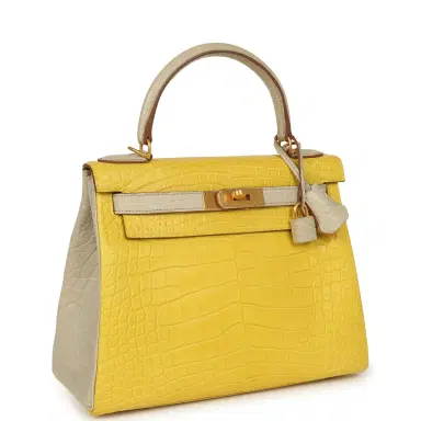 HERMÈS Hermes Special Order (HSS) Kelly Retourne 28 Mimosa, Beton Matte Alligator Brushed Gold Hardware | Thumbnail 2