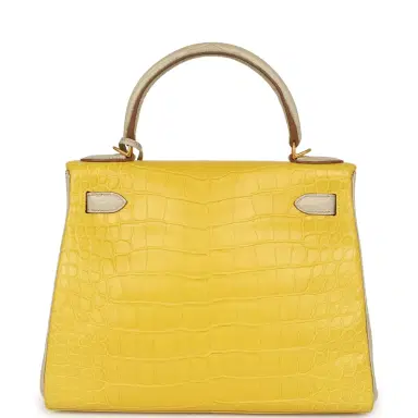 HERMÈS Hermes Special Order (HSS) Kelly Retourne 28 Mimosa, Beton Matte Alligator Brushed Gold Hardware | Thumbnail 4