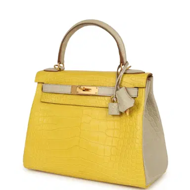 HERMÈS Hermes Special Order (HSS) Kelly Retourne 28 Mimosa, Beton Matte Alligator Brushed Gold Hardware | Thumbnail 5
