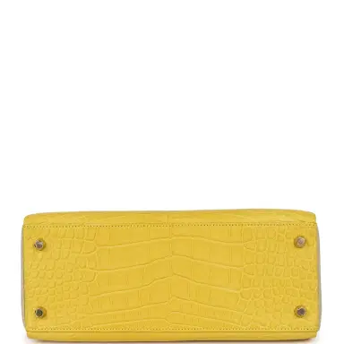 HERMÈS Hermes Special Order (HSS) Kelly Retourne 28 Mimosa, Beton Matte Alligator Brushed Gold Hardware | Thumbnail 6