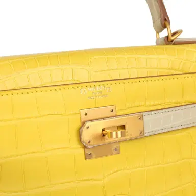 HERMÈS Hermes Special Order (HSS) Kelly Retourne 28 Mimosa, Beton Matte Alligator Brushed Gold Hardware | Thumbnail 7