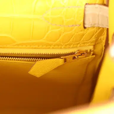 HERMÈS Hermes Special Order (HSS) Kelly Retourne 28 Mimosa, Beton Matte Alligator Brushed Gold Hardware | Thumbnail 9