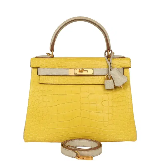 HERMÈS Hermes Special Order (HSS) Kelly Retourne 28 Mimosa, Beton Matte Alligator Brushed Gold Hardware