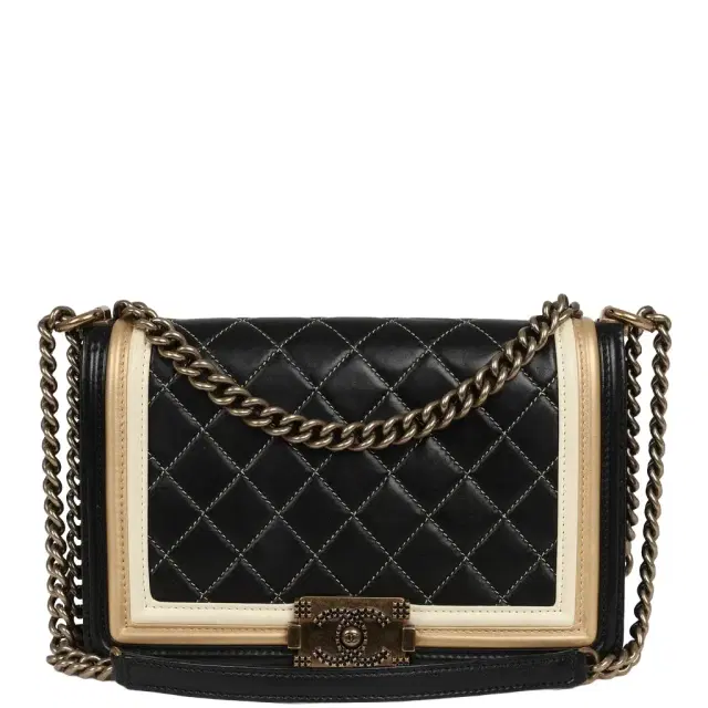 Chanel Pre-owned Chanel Medium "Paris-Versailles" Boy Bag Black, Gold, White Lambskin Antique Gold Hardware