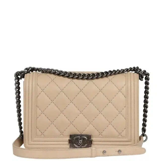 Chanel Pre-owned Chanel Medium "Wild Stitch" Boy Bag Beige Aged Calfskin Aged Ruthenium Hardware