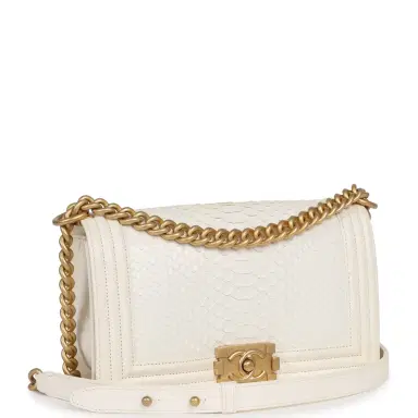 Chanel Pre-owned Chanel Medium Boy Bag Ivory Python Antique Gold Hardware | Thumbnail 2 Chanel Pre-owned Chanel Medium Boy Bag Ivory Python Antique Gold Hardware | Thumbnail 2