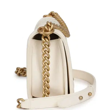 Chanel Pre-owned Chanel Medium Boy Bag Ivory Python Antique Gold Hardware | Thumbnail 3 Chanel Pre-owned Chanel Medium Boy Bag Ivory Python Antique Gold Hardware | Thumbnail 3