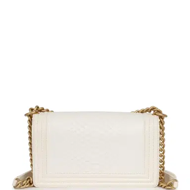 Chanel Pre-owned Chanel Medium Boy Bag Ivory Python Antique Gold Hardware | Thumbnail 4 Chanel Pre-owned Chanel Medium Boy Bag Ivory Python Antique Gold Hardware | Thumbnail 4