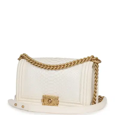 Chanel Pre-owned Chanel Medium Boy Bag Ivory Python Antique Gold Hardware | Thumbnail 5 Chanel Pre-owned Chanel Medium Boy Bag Ivory Python Antique Gold Hardware | Thumbnail 5