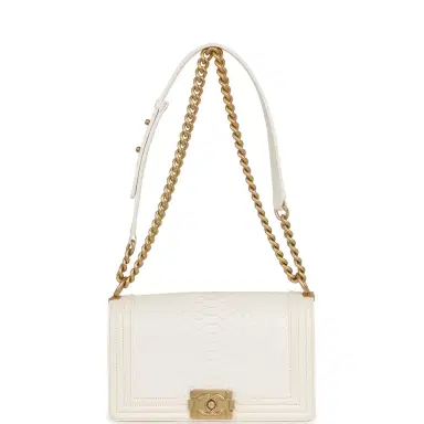 Chanel Pre-owned Chanel Medium Boy Bag Ivory Python Antique Gold Hardware | Thumbnail 7 Chanel Pre-owned Chanel Medium Boy Bag Ivory Python Antique Gold Hardware | Thumbnail 7