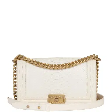 Chanel Pre-owned Chanel Medium Boy Bag Ivory Python Antique Gold Hardware | Thumbnail 1 Chanel Pre-owned Chanel Medium Boy Bag Ivory Python Antique Gold Hardware | Thumbnail 1
