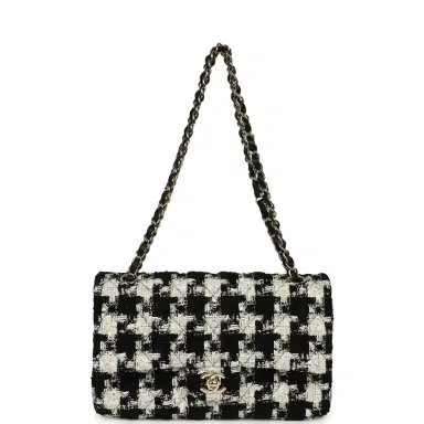 Chanel Pre-owned Chanel Medium Classic Double Flap Bag Black, White, Tweed Light Gold Hardware | Thumbnail 7 Chanel Pre-owned Chanel Medium Classic Double Flap Bag Black, White, Tweed Light Gold Hardware | Thumbnail 7