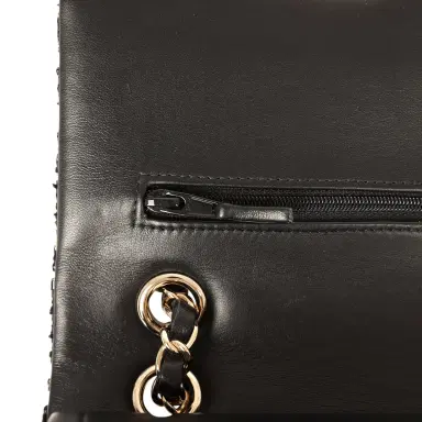 Chanel Pre-owned Chanel Medium Classic Double Flap Bag Black, White, Tweed Light Gold Hardware | Thumbnail 8 Chanel Pre-owned Chanel Medium Classic Double Flap Bag Black, White, Tweed Light Gold Hardware | Thumbnail 8