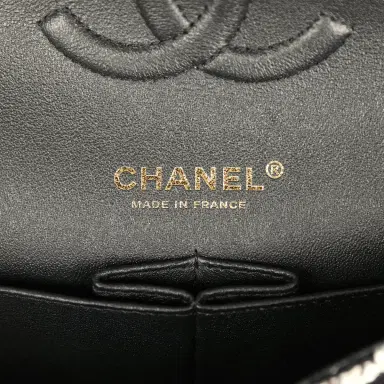 Chanel Pre-owned Chanel Medium Classic Double Flap Bag Black, White, Tweed Light Gold Hardware | Thumbnail 9 Chanel Pre-owned Chanel Medium Classic Double Flap Bag Black, White, Tweed Light Gold Hardware | Thumbnail 9