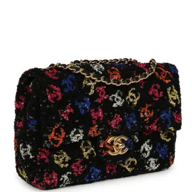 Chanel Pre-owned Chanel Mini Rectangular Flap Bag Black, Multi Sequin Gold Hardware | Thumbnail 2 Chanel Pre-owned Chanel Mini Rectangular Flap Bag Black, Multi Sequin Gold Hardware | Thumbnail 2