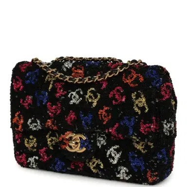 Chanel Pre-owned Chanel Mini Rectangular Flap Bag Black, Multi Sequin Gold Hardware | Thumbnail 5 Chanel Pre-owned Chanel Mini Rectangular Flap Bag Black, Multi Sequin Gold Hardware | Thumbnail 5