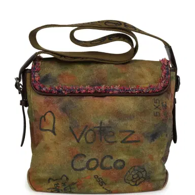 Chanel Pre-owned Chanel Small "On The Pavements" Messenger Bag Dark Khaki, Multicolor Graffiti Canvas Antique Silver Hardware | Thumbnail 4 Chanel Pre-owned Chanel Small "On The Pavements" Messenger Bag Dark Khaki, Multicolor Graffiti Canvas Antique Silver Hardware | Thumbnail 4