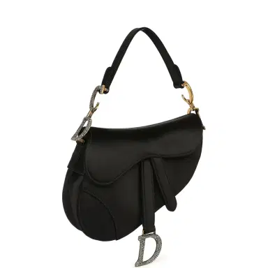 Dior Pre-owned Christian Dior Mini Saddle Bag Black Satin, Crystals Gold Hardware | Thumbnail 2