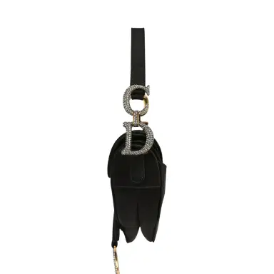 Dior Pre-owned Christian Dior Mini Saddle Bag Black Satin, Crystals Gold Hardware | Thumbnail 3
