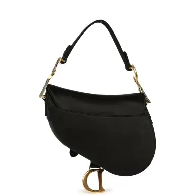 Dior Pre-owned Christian Dior Mini Saddle Bag Black Satin, Crystals Gold Hardware | Thumbnail 4
