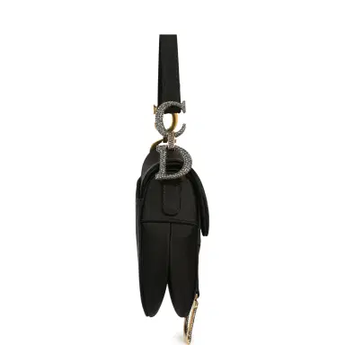 Dior Pre-owned Christian Dior Mini Saddle Bag Black Satin, Crystals Gold Hardware | Thumbnail 5