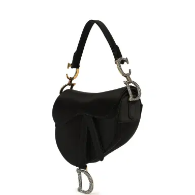 Dior Pre-owned Christian Dior Mini Saddle Bag Black Satin, Crystals Gold Hardware | Thumbnail 6