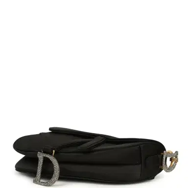 Dior Pre-owned Christian Dior Mini Saddle Bag Black Satin, Crystals Gold Hardware | Thumbnail 7