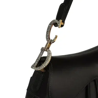 Dior Pre-owned Christian Dior Mini Saddle Bag Black Satin, Crystals Gold Hardware | Thumbnail 8