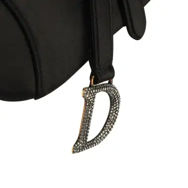 Dior Pre-owned Christian Dior Mini Saddle Bag Black Satin, Crystals Gold Hardware | Thumbnail 9