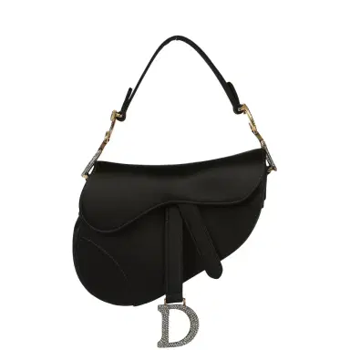 Dior Pre-owned Christian Dior Mini Saddle Bag Black Satin, Crystals Gold Hardware | Thumbnail 1