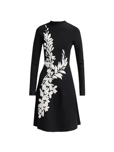 Lela Rose Women's Floral Velvet Jacquard Knit Dress | Thumbnail 1 Lela Rose Women's Floral Velvet Jacquard Knit Dress | Thumbnail 1