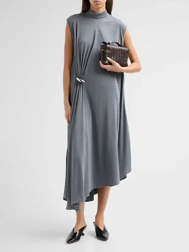 Bottega Veneta Women's Jersey Crêpe Brooch Asymmetric Midi Dress | Thumbnail 2 Bottega Veneta Women's Jersey Crêpe Brooch Asymmetric Midi Dress | Thumbnail 2