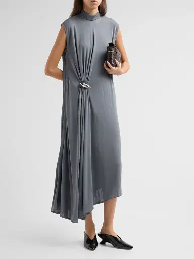 Bottega Veneta Women's Jersey Crêpe Brooch Asymmetric Midi Dress | Thumbnail 4 Bottega Veneta Women's Jersey Crêpe Brooch Asymmetric Midi Dress | Thumbnail 4