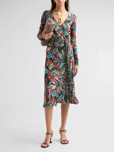 Johnny Was Women's The Janie Favorite Printed Wrap Midi Dress | Thumbnail 2 Johnny Was Women's The Janie Favorite Printed Wrap Midi Dress | Thumbnail 2