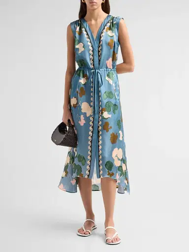 Johnny Was Women's Axelle Floral Satin Midi Dress | Thumbnail 2 Johnny Was Women's Axelle Floral Satin Midi Dress | Thumbnail 2