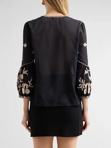Johnny Was Women's Scallop Embroidered Cotton Blouse | Thumbnail 3