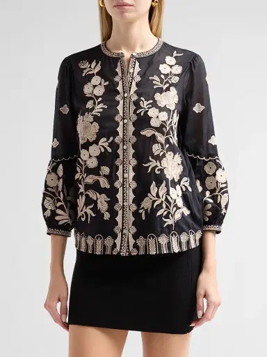 Johnny Was Women's Scallop Embroidered Cotton Blouse | Thumbnail 4