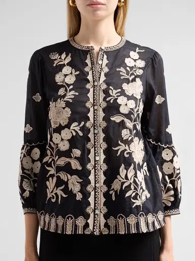 Johnny Was Women's Scallop Embroidered Cotton Blouse | Thumbnail 5