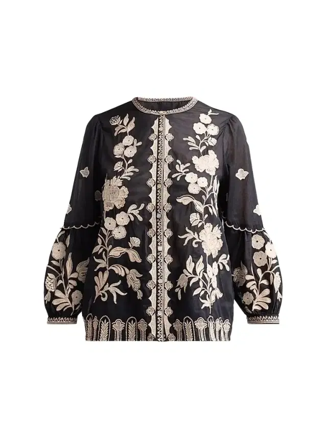 Women's Scallop Embroidered Cotton Blouse