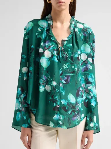 Johnny Was Women's Forti Floral Silk Ruffle Blouse | Thumbnail 5 Johnny Was Women's Forti Floral Silk Ruffle Blouse | Thumbnail 5